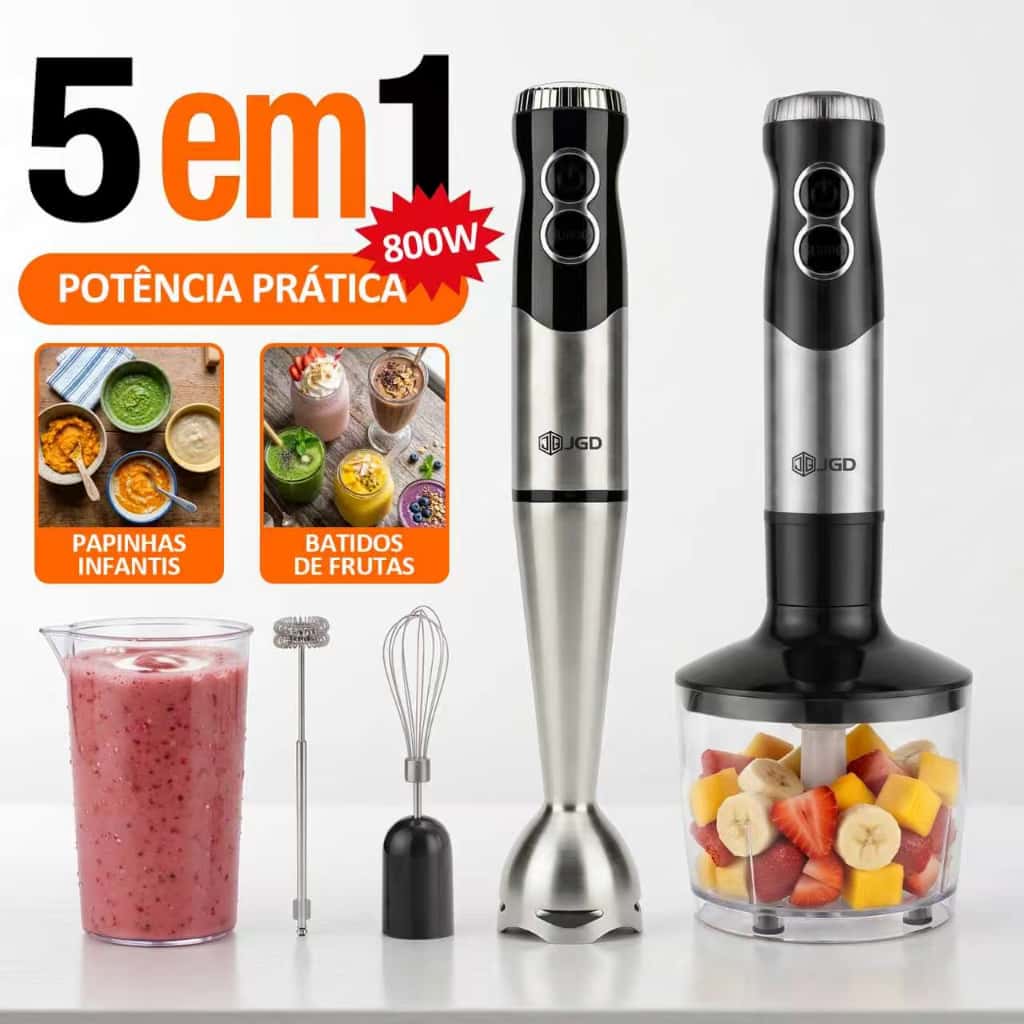 COIBEU Mixer 5em1 Inox 800W Liquidificador de Mão com Triturador Batedor Fouet e Espumador de Leite, imagem 1 de 1