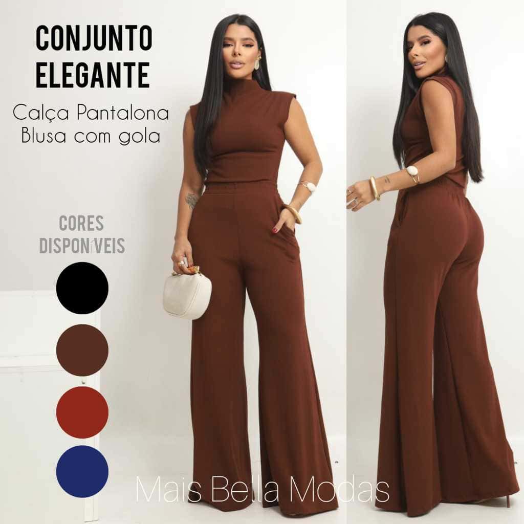 Conjunto Feminino Calça Pantalona com Blusa Feminina Gola Alta Social Elegante, imagem 1 de 1