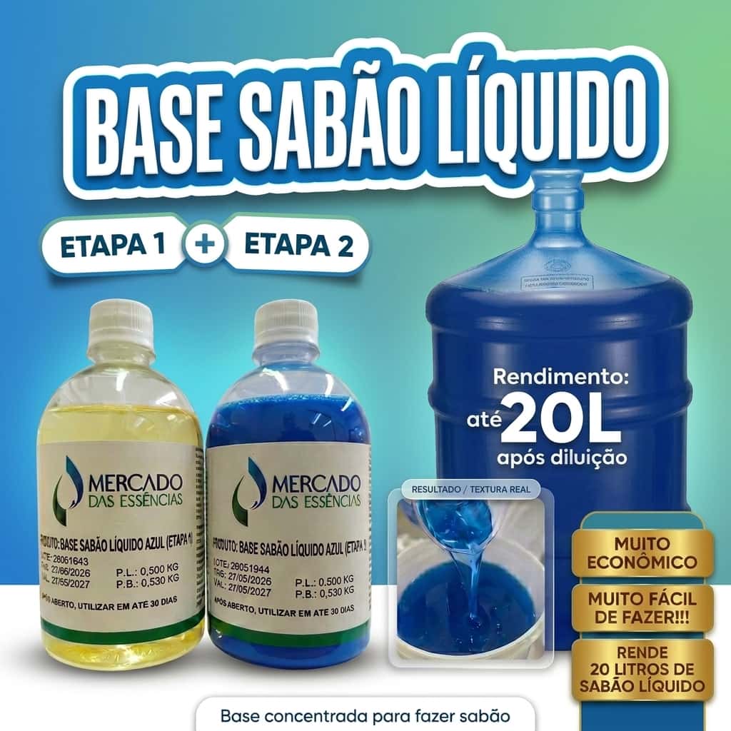 Base Sabão Líquido Faz 20L – Kit Blend Concentrado 2 Frascos – Fácil de Fazer, imagem 1 de 1