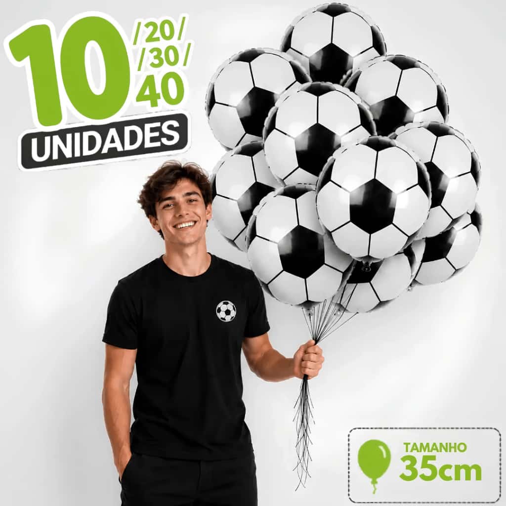 Kit Balão Metalizado Bola de Futebol 35cm 10/20/30/40 Peças Festa Aniversário Menino Decoração, imagem 1 de 1