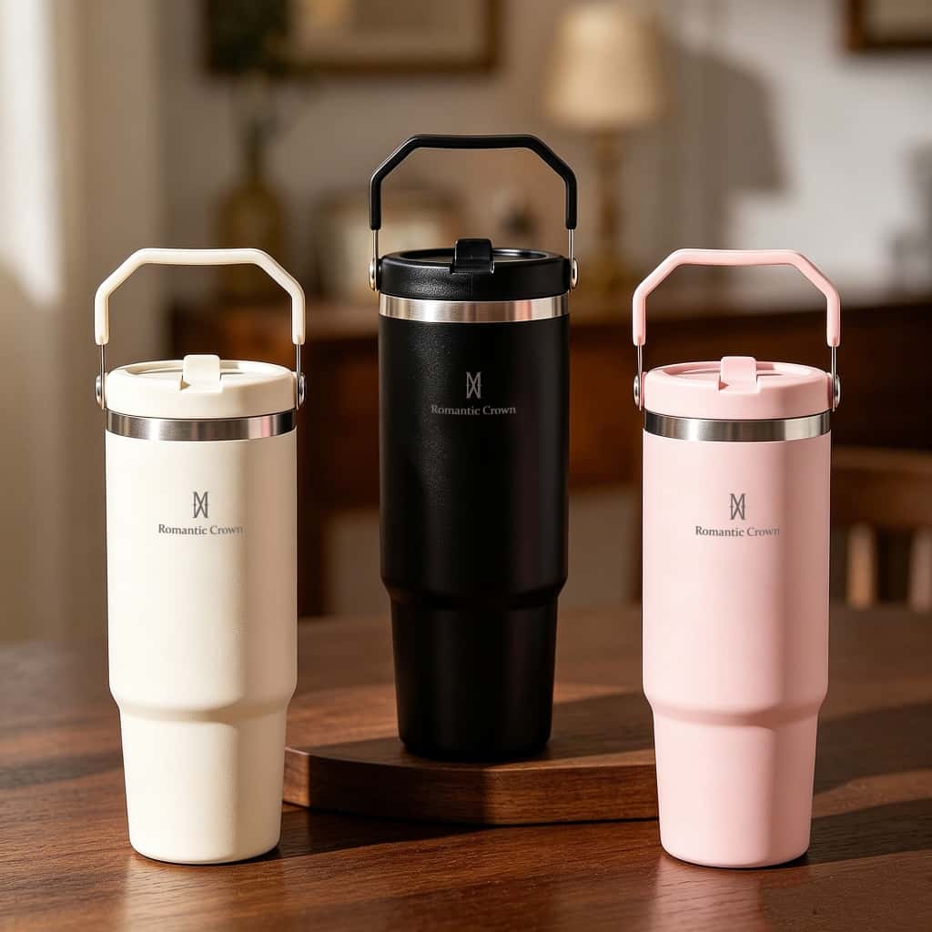 ROMANTIC CROWN Garrafa Térmica Inox 900ml Portátil com Bico e Alça Flip Tumbler para Academia e Trabalho, imagem 1 de 1
