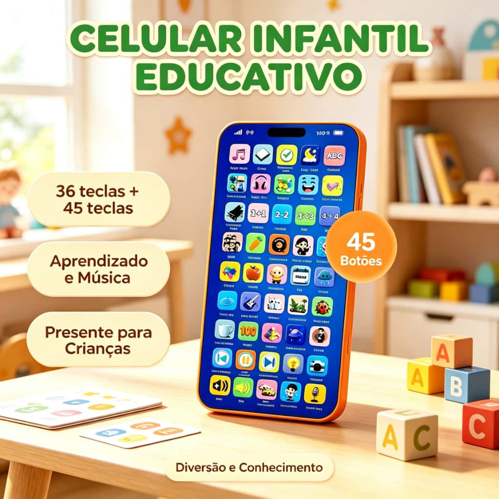 Celular Infantil Telefone de Brinquedo Educativo Recarregável Interativo Musical para Bebês, imagem 1 de 1