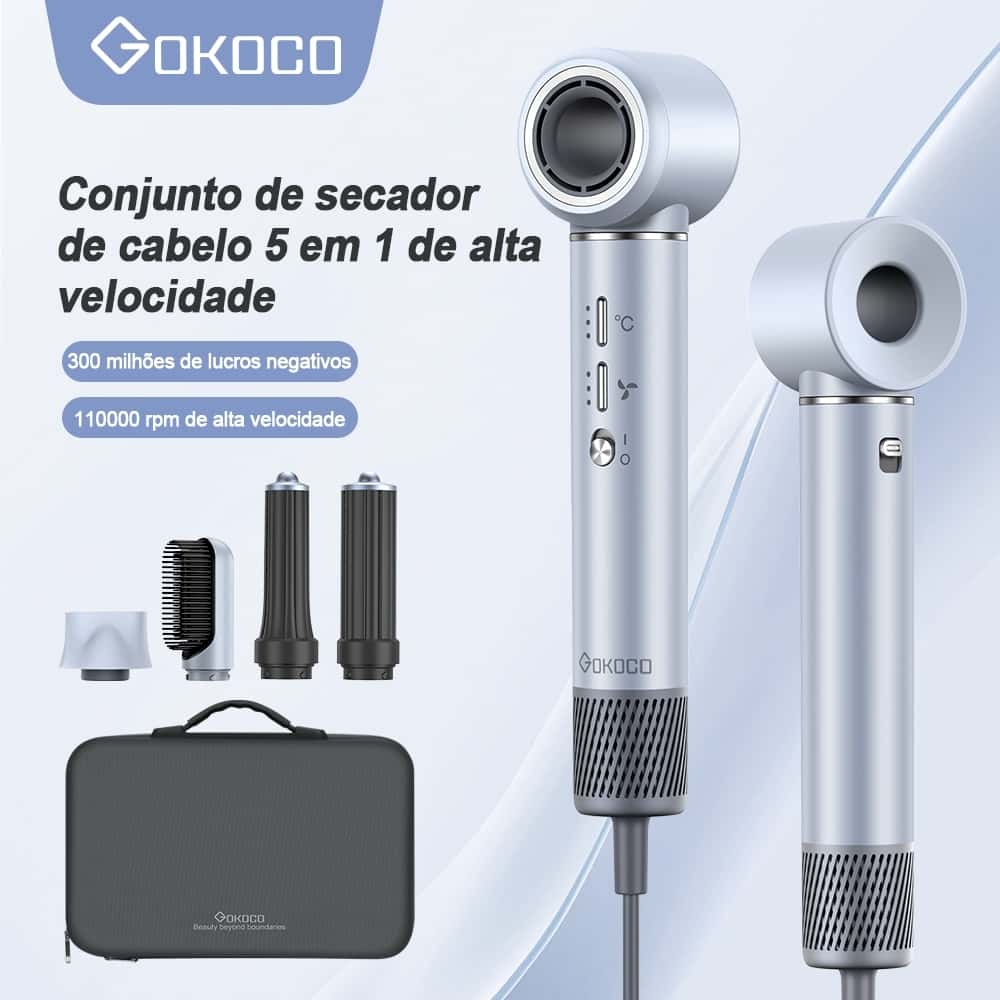 GOKOCO Secador De Cabelo Com 5 Em 1 GD023 Escova Magnético Multifuncional De Alta Velocidade Com Alisar Enrolar Hot Air, imagem 1 de 1