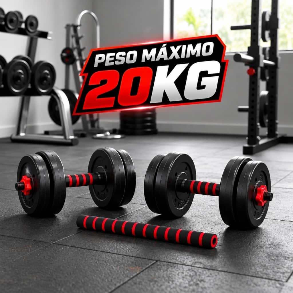 Kit Halteres Barra Anilhas Musculação Fitness Ajustável Academia Até 20kg, imagem 1 de 1