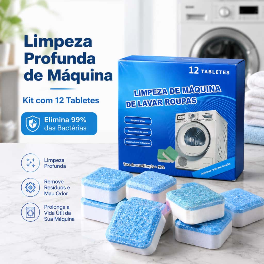 KIT 6/12/24/36 Pastilhas para Limpeza de Máquinas de Lavar Roupas Efervescentes Multifuncional, imagem 1 de 1