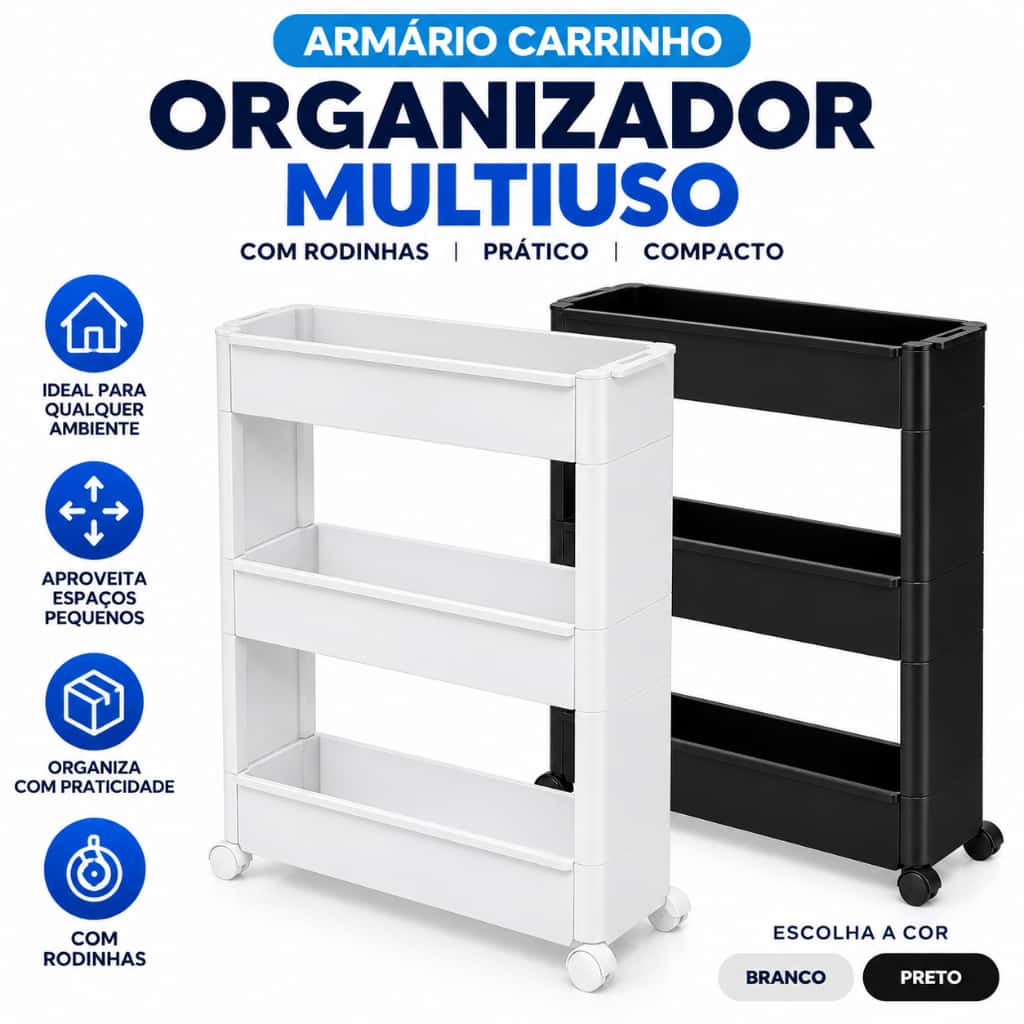 Armário Carrinho Organizador Multiuso com Rodinhas Banheiro Lavanderia Cozinha Quarto - Promoção, imagem 1 de 1