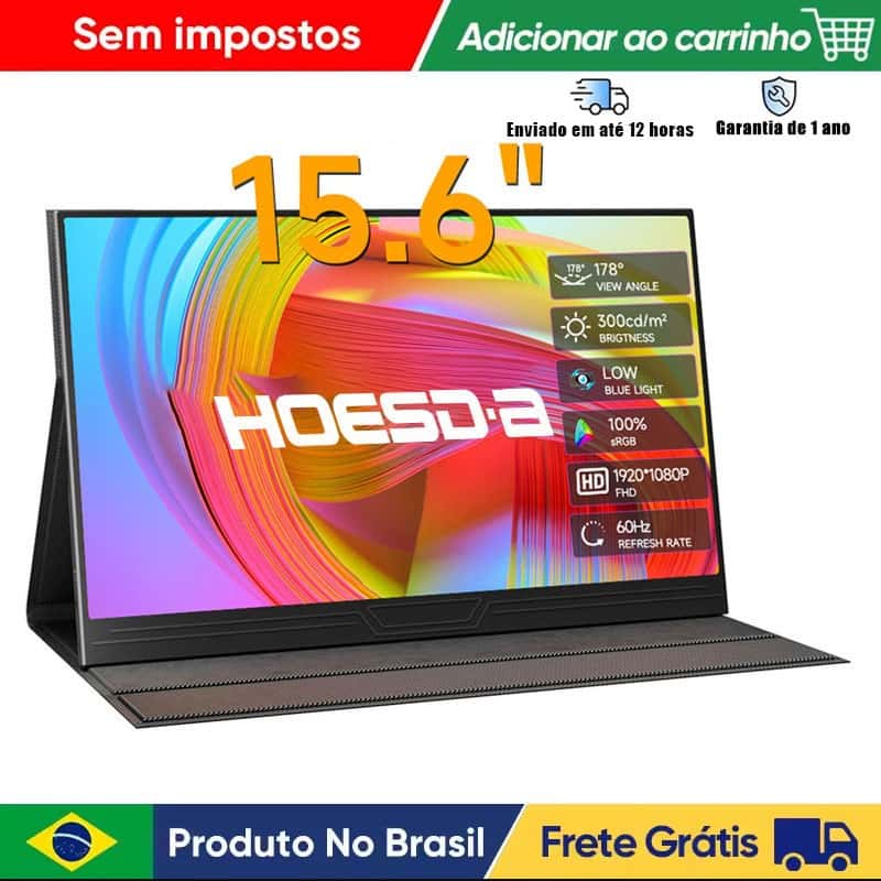 15,6" portátil Monitor de FHD 1920*1080P IPS 300Nits HDR para jogos compatível com PC/PS3/4/5/Switch/Xbox/Laptop/Celular, imagem 1 de 1