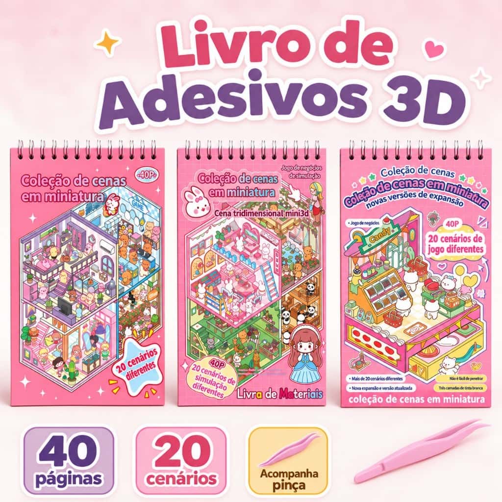 Caderno De Adesivos 3D Infantil Kawaii DIY Com 6 Ou 20 Cenários, Livro Interativo Para Montar E Decorar, imagem 1 de 1
