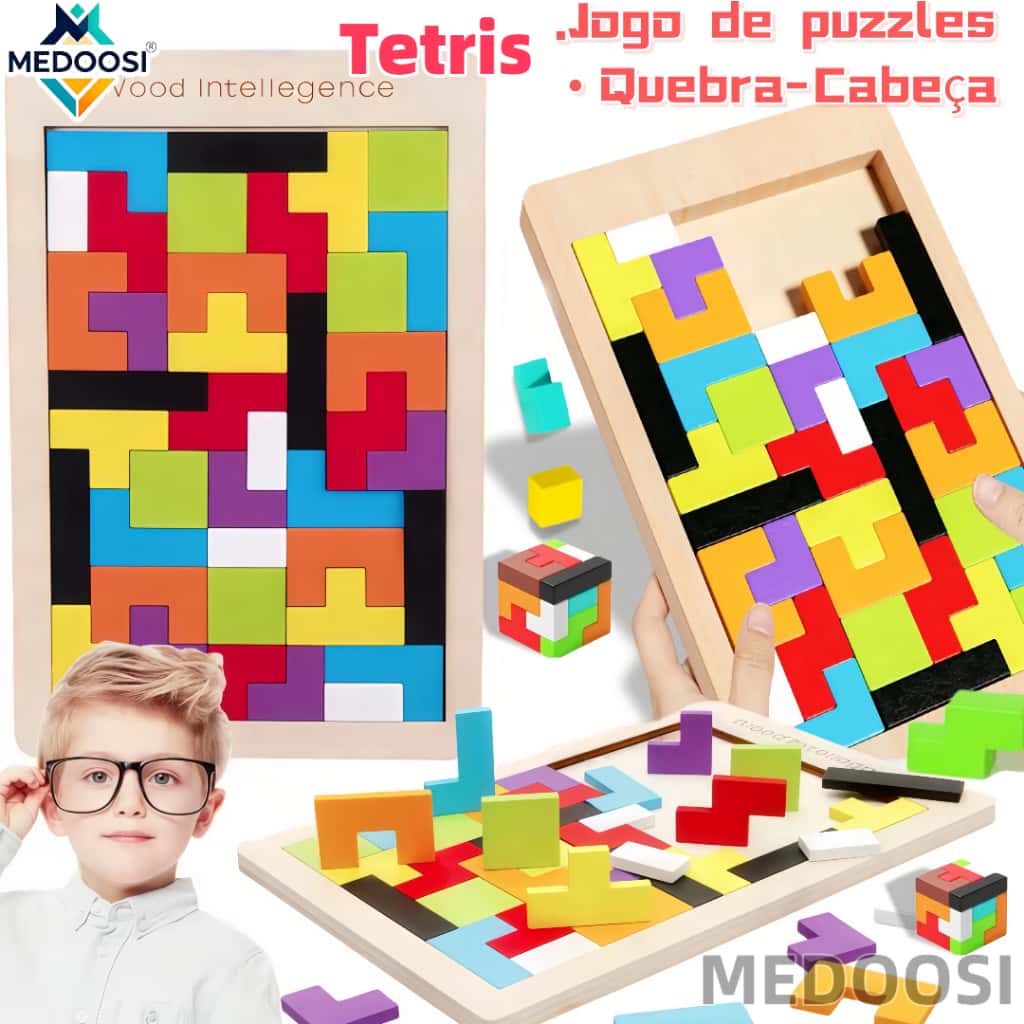 MEDOOSI Quebra-Cabeça 3D 3 em 1 Tetris De Madeira Brinquedos E Tangram /Jogo Infantil Maginação Educativo para Crianças, imagem 1 de 1