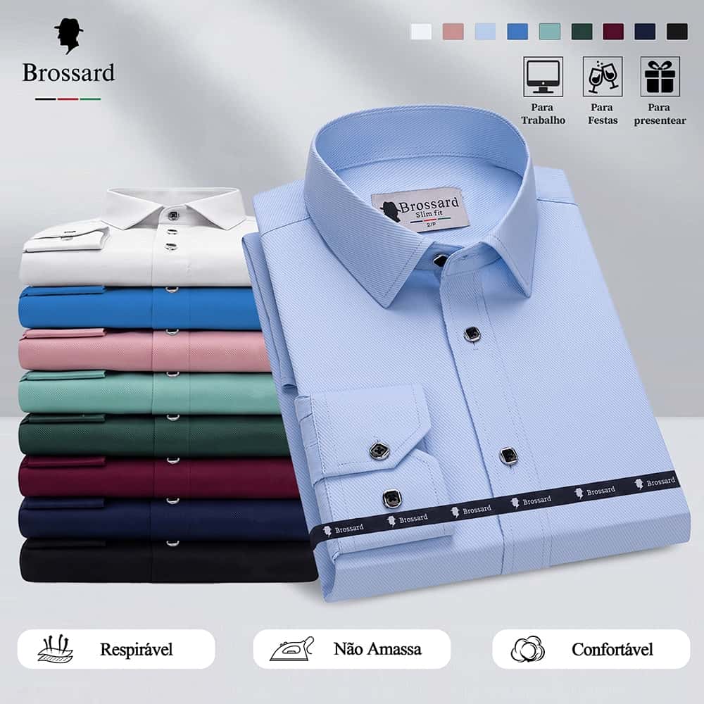 Camisa Social Masculina Manga Longa Não amassa Algodão Slim Estilosas BROSSARD Casual e Dia a Dia, imagem 1 de 1
