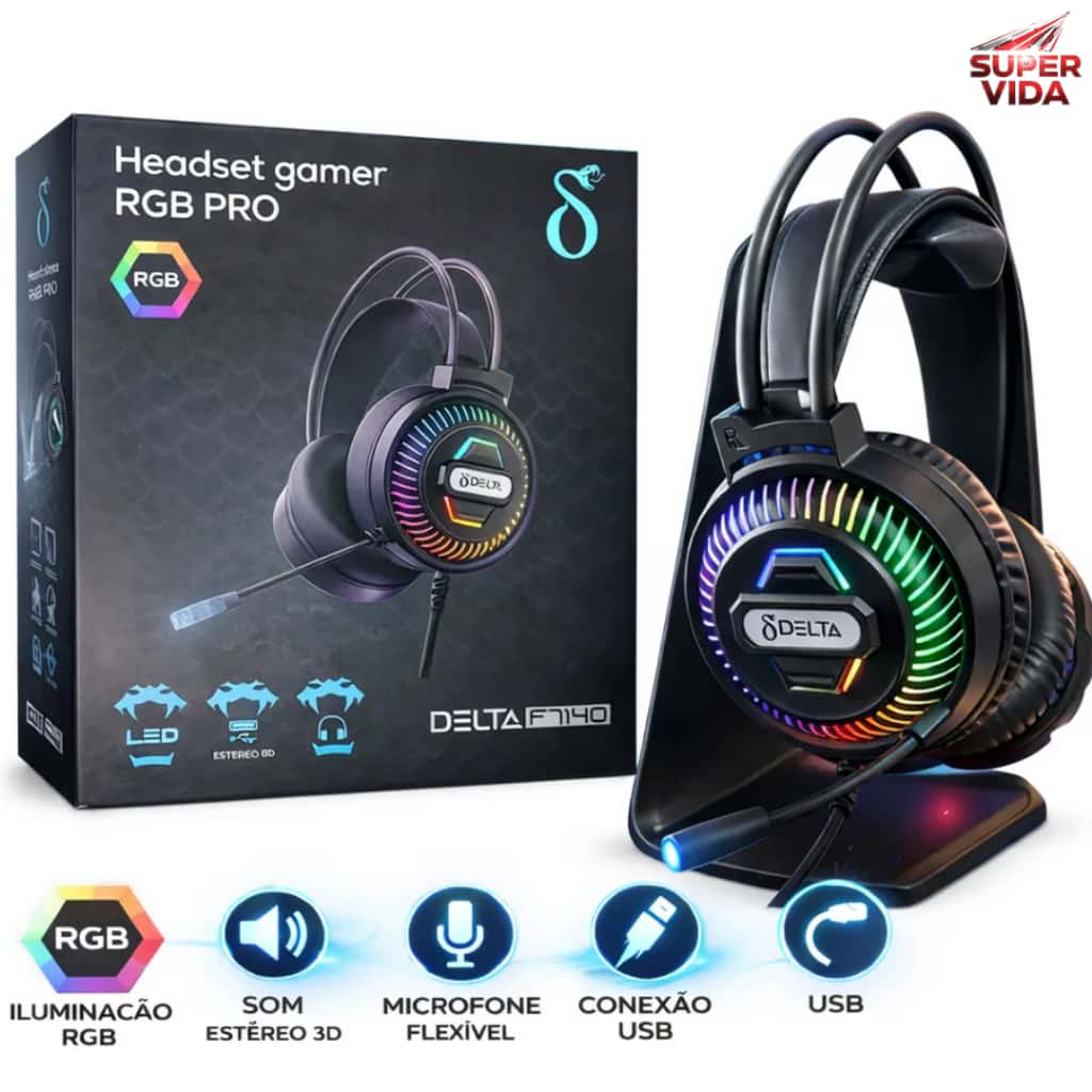 Headset Gamer 7.1 Surround Rgb Delta-f7140 Com Microfone Para Pc E Console, imagem 1 de 1