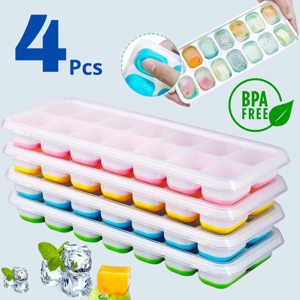 Kit 4/2 Formas de Gelo Silicone Com Tampa Rígida Flexível Fundo Retangular  Multiuso Lavável, imagem 1 de 1