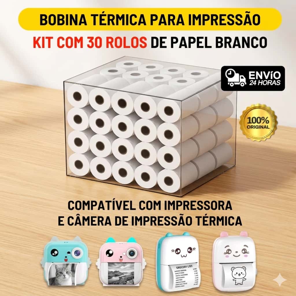 Bobina Térmica Refil 57mm 58mm Branco Mini Impressora Portátil Cupom Recibo Papel, imagem 1 de 1