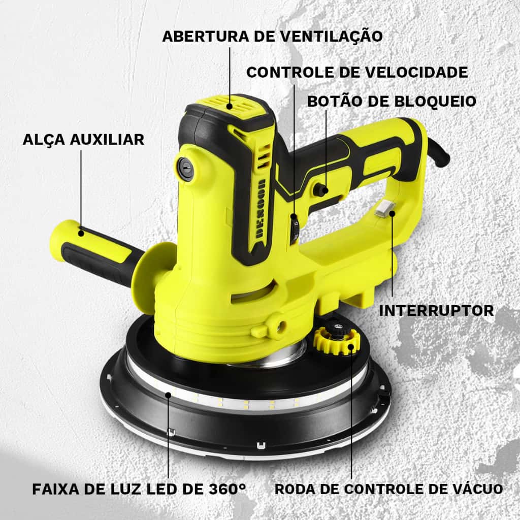 Lixadeira De Parede Profissional Eletrica 1000w Polidor Com Led E Disco Completo DESOON, imagem 1 de 1