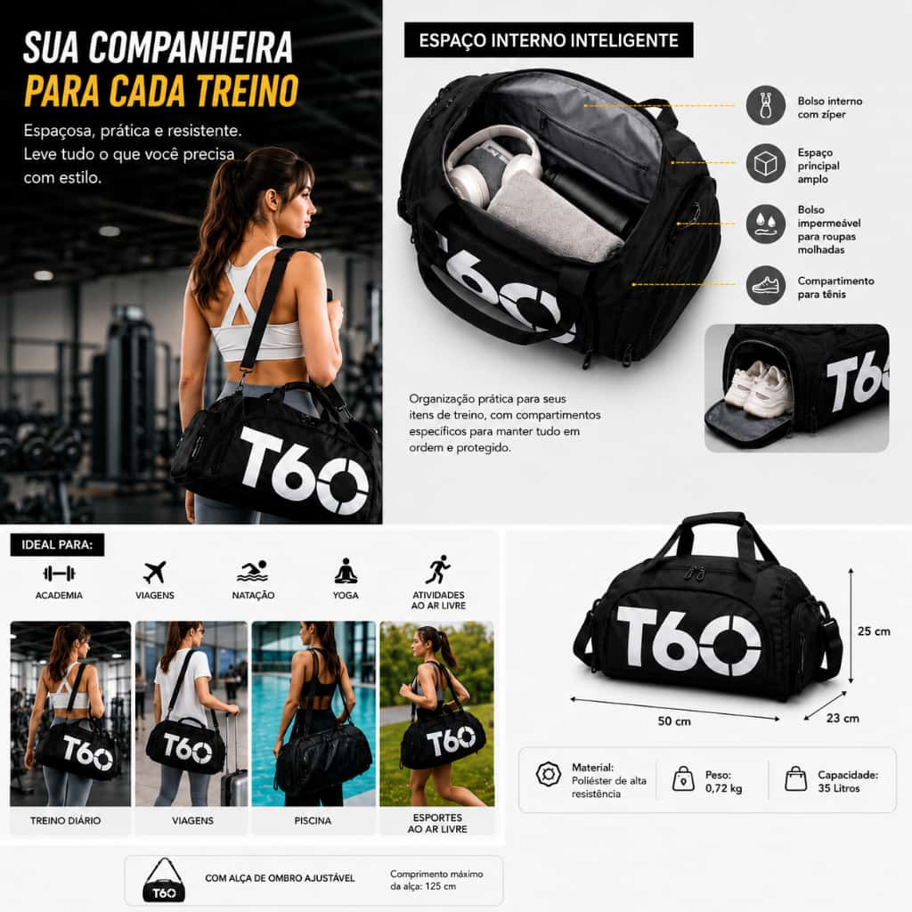 Mala Esportiva Academia Unissex Transversal e Mochila, imagem 1 de 1