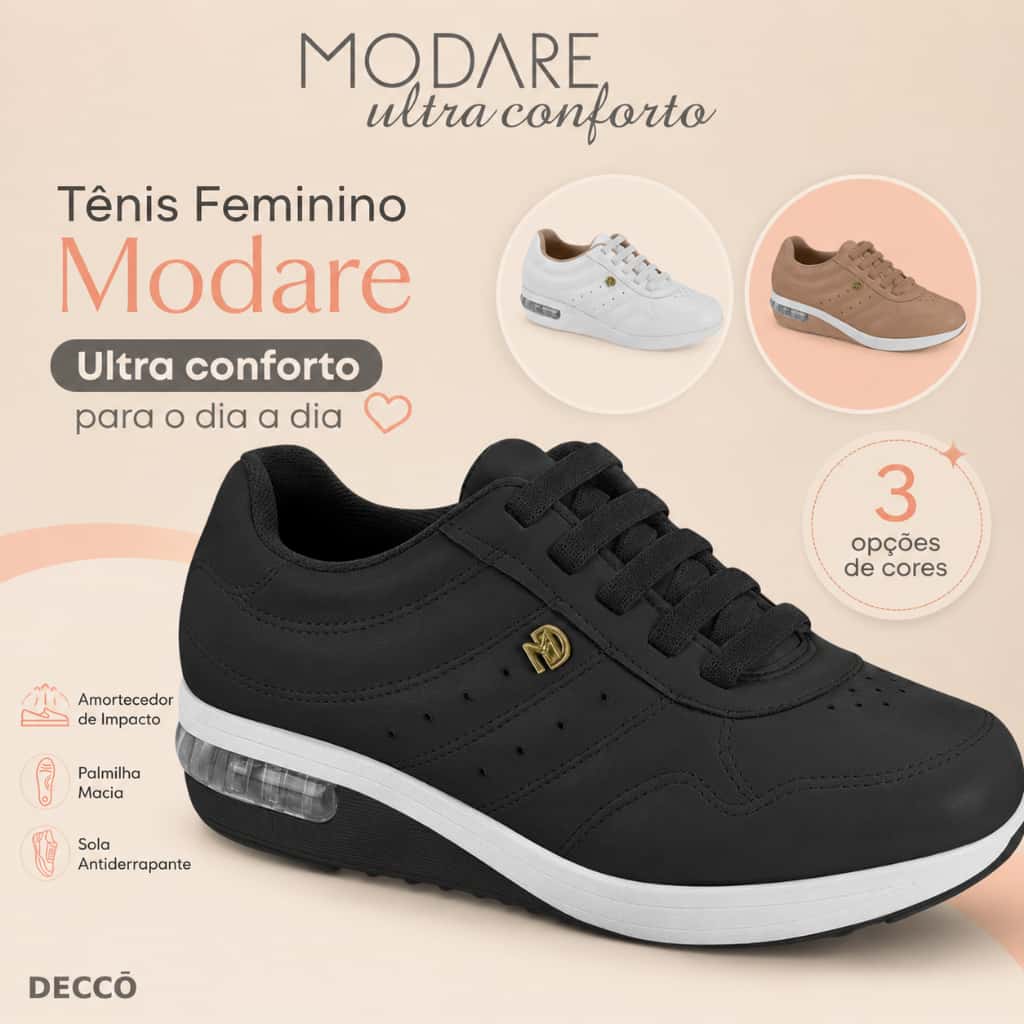 Sapato Tênis Casual Feminino Sneaker Anabela Fácil Conforto Sola Gel Tech Macio Para Esporao, imagem 1 de 1