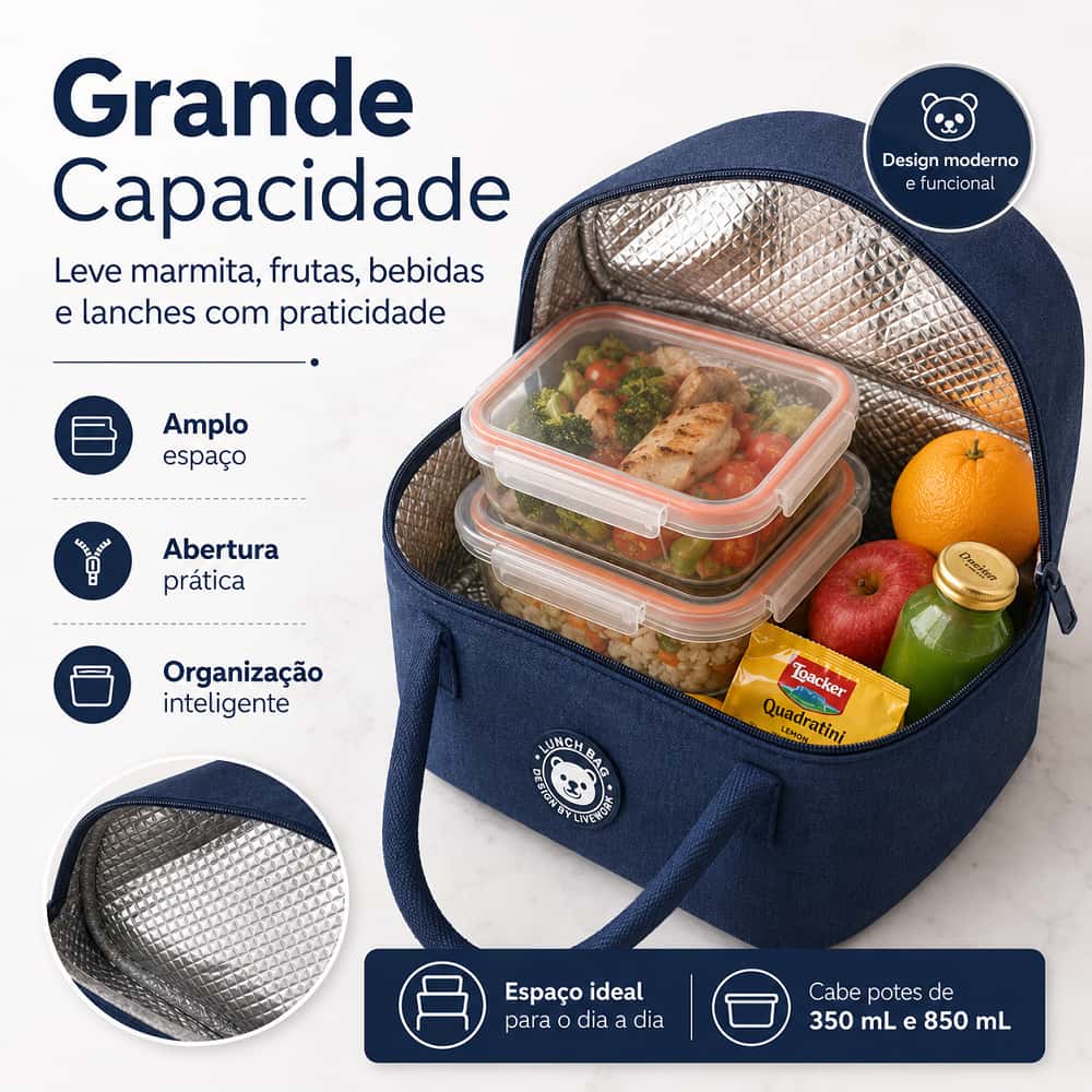 Bolsa Térmica Portátil Impermeável e Anti-Óleo, Lancheira Marmita Viagem Piquenique, Fácil Limpeza, imagem 1 de 1
