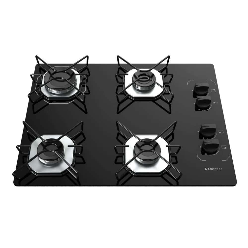 Cooktop Fogatti à Gás Ori 4 Bocas Vidro Preto Flange Inox Bivolt - Acendimento automático, imagem 1 de 1