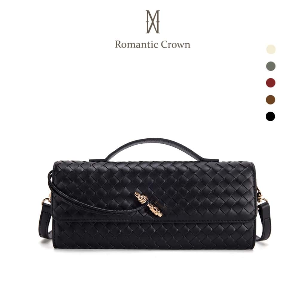 ROMANTIC CROWN Bolsa Feminina Mão Transversal Ombro Trançada Couro PU Vegan, Clutch Noite Balada Casamento Alça Ajustáve, imagem 1 de 1