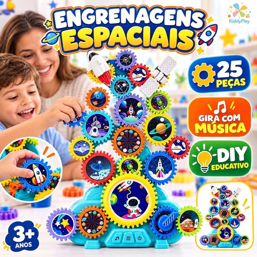 Brinquedo Infantil Educativo Engrenagens 3D Elétrico Musical 25 Peças Blocos de Montar Giratório DIY Quebra-Cabeça, imagem 1 de 1