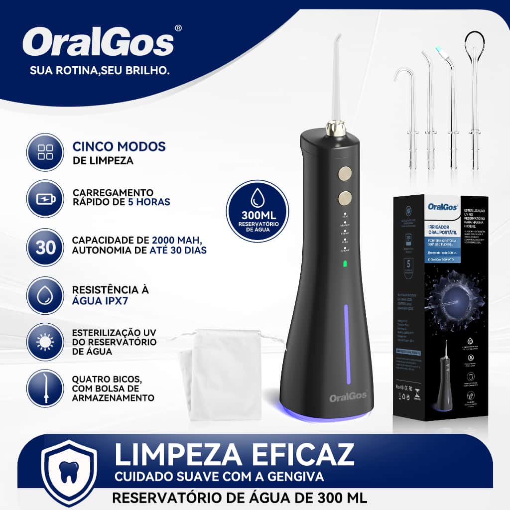 OralGos Irrigador Bucal Portátil+Esterilização UV,Reservatório De 300ml+Cinco Modos De Pressão, imagem 1 de 1