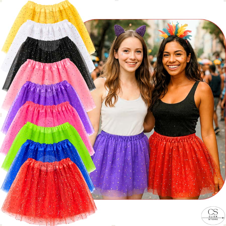 Saia Tule Tutu Brilho Colorido 40cm Adulto Feminino Ballet Carnaval Dança Festa Fantasia Halloween, imagem 1 de 1