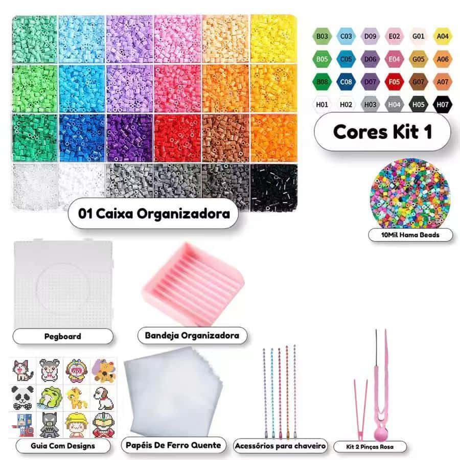 Kit Hama Beads 10.000 Peças 2,6mm 24 Cores Pinças + Ferramentas Pegboard Chaveiro Brinquedos, imagem 1 de 1