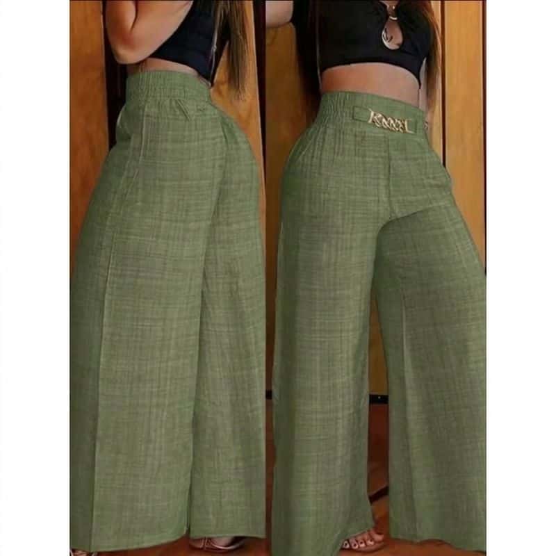 Calça Pantalona De Linho Com Cinto Fake e Cintura Alta e Bolsos, imagem 1 de 1