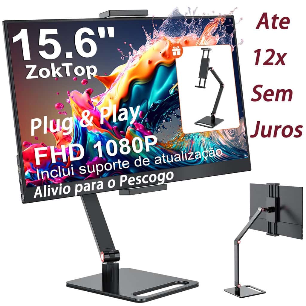 Monitor Portátil 15.6" IPS FHD 1080P com Suporte de Altura Ajustável,Type-C/HDMI,Segunda Tela para Laptop/Mac/Switch/PS5, imagem 1 de 1