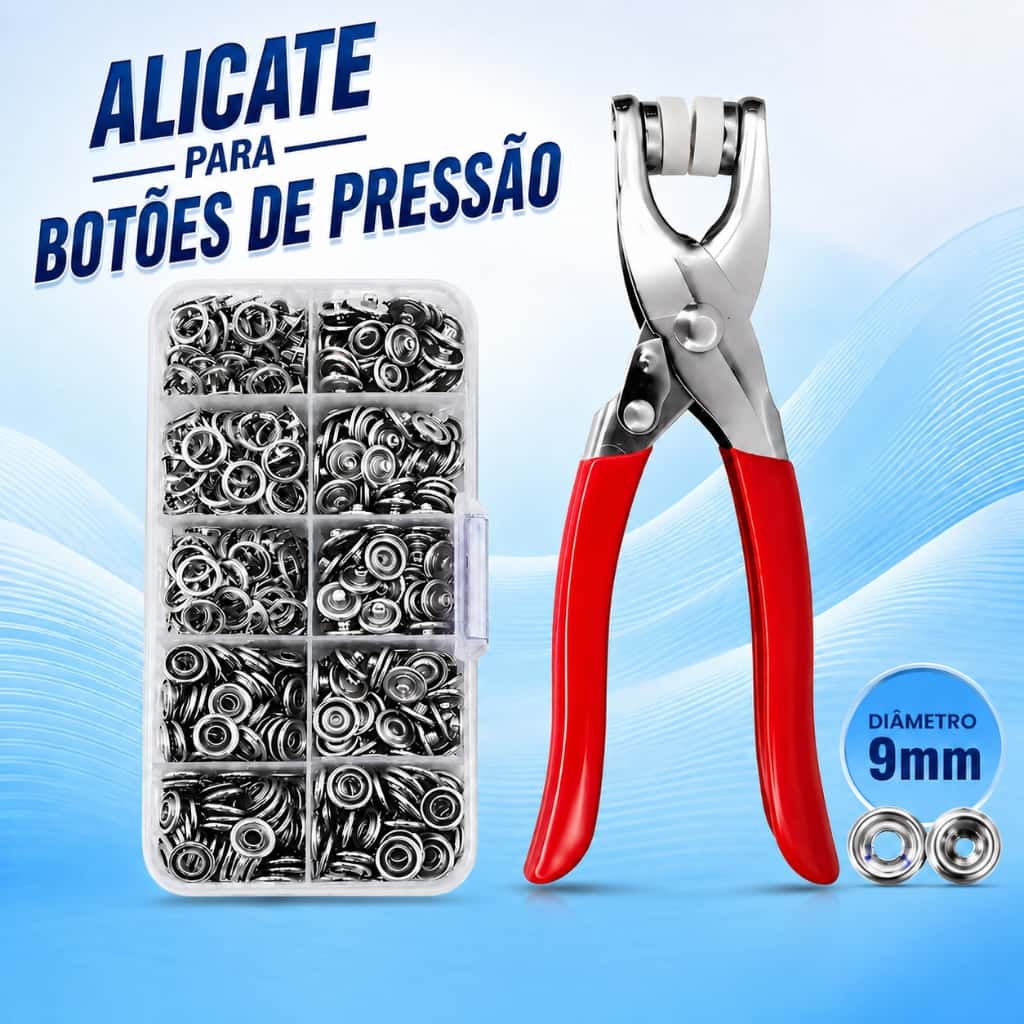 Alicate Aplicador De Botão De Pressão 9mm Kit Com 100 Botões Metálicos Para Costura Artesanato Roupa Bebê, imagem 1 de 1
