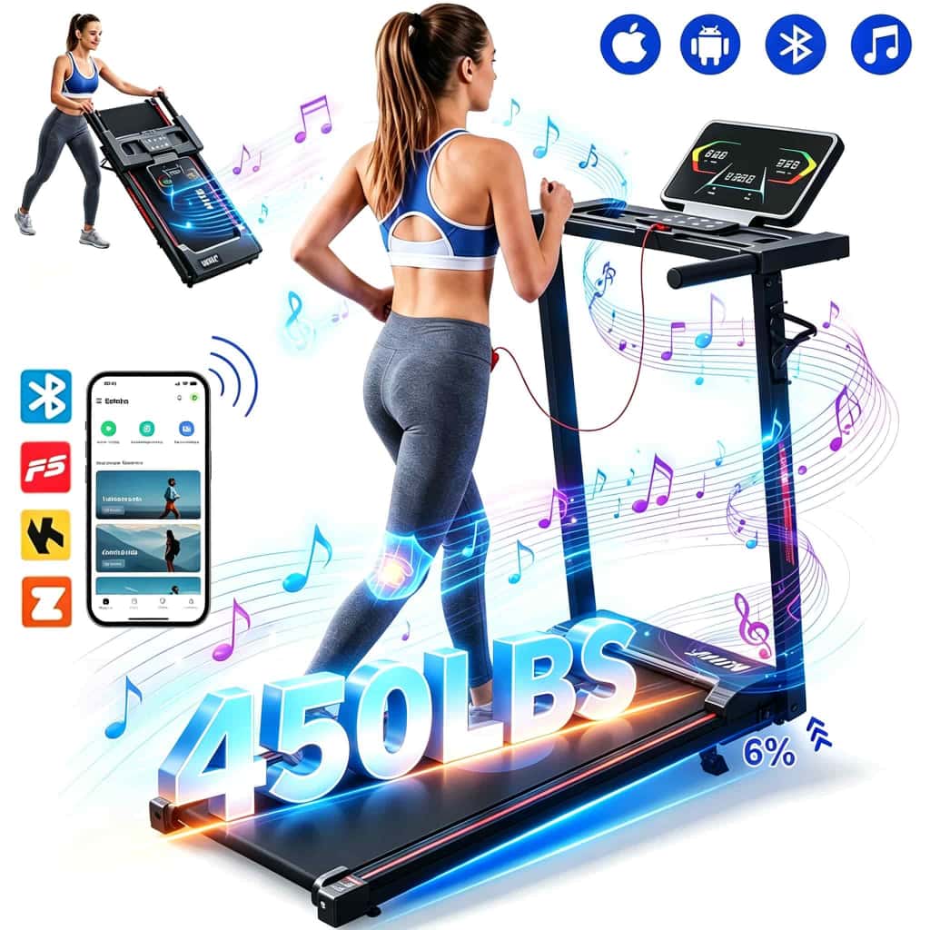 Esteira Elétrica Ergométrica Dobrável  Residencial Corrida Com música via Bluetooth e aplicativos,Velocidade 1-14km/h, imagem 1 de 1