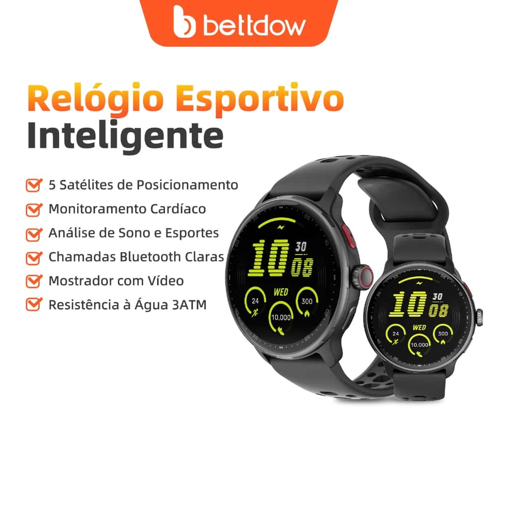 Smartwatch GPS BETTDOW com aplicativo de IA integrado, 100 modos esportivos, resistência à água de 3 ATM e tela AMOLED, imagem 1 de 1