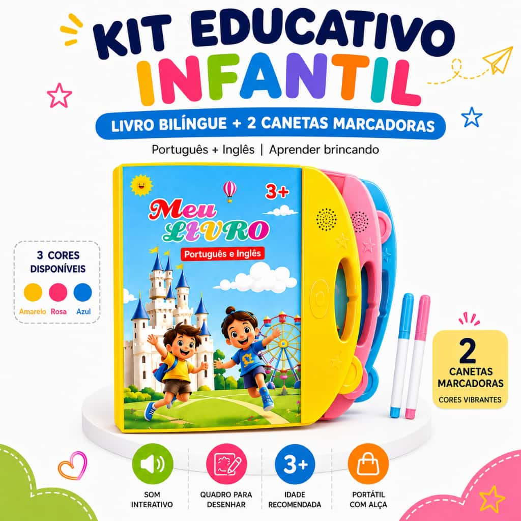Livro Interativo com Som Infantil Bilíngue Português Inglês Multi Temas Toque Educativo Aprendizagem, imagem 1 de 1