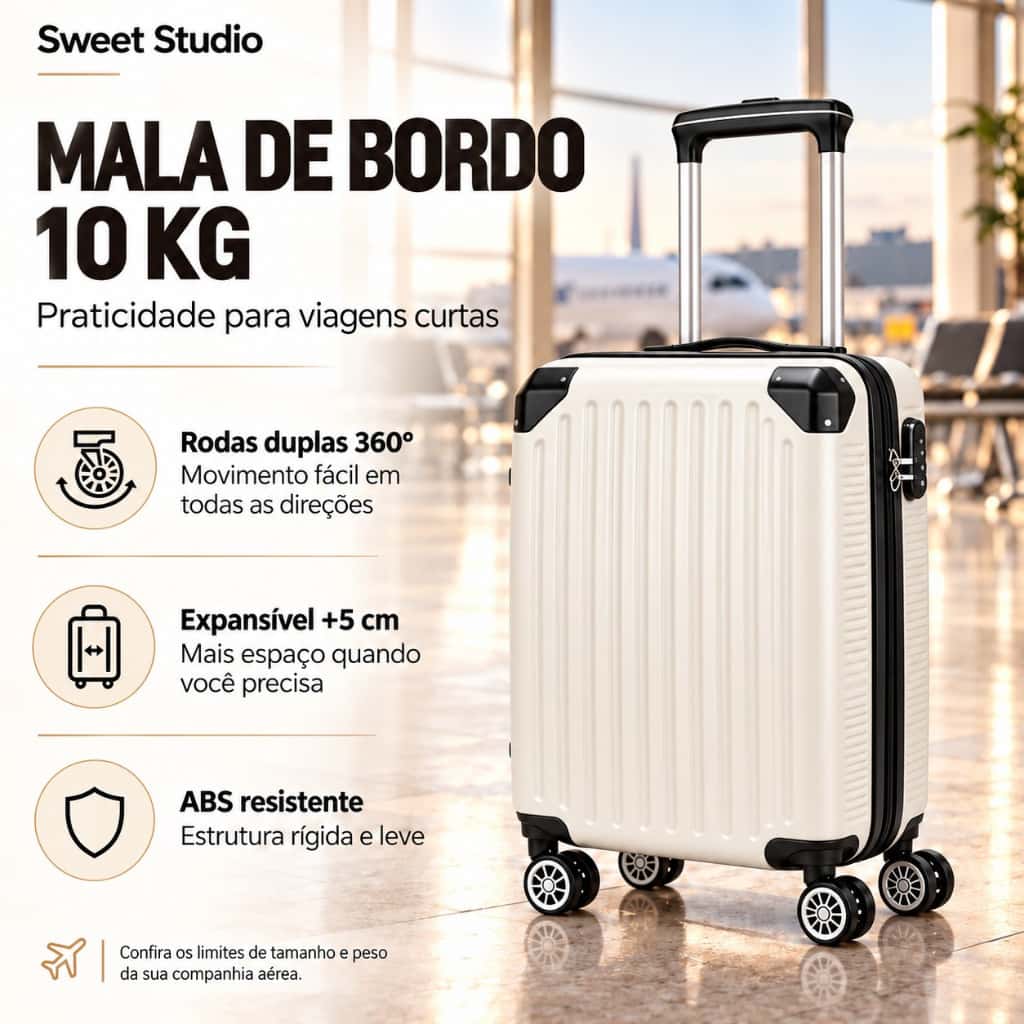 Mala De Viagem ABS Zíper Extensível Rodas 360 Removíveis Bordo Pequena Media 10KG 8KG 18KG, imagem 1 de 1