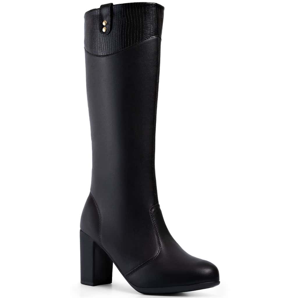 Bota Feminina Lumiss Cano Longo Salto Bloco Alto Confortável Zíper Macia Blogueira, imagem 1 de 1