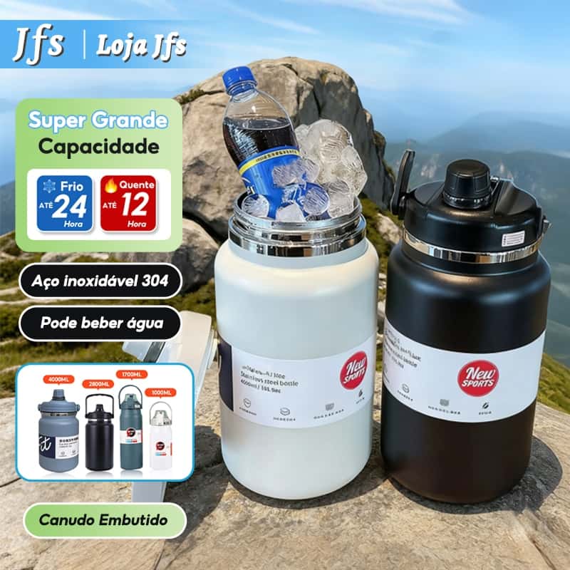 4000ml Copo Térmico Inox Extra Grande Garrafa Térmica com Canudo Chaleira de água Fria Garrafa Térmica de água, imagem 1 de 1
