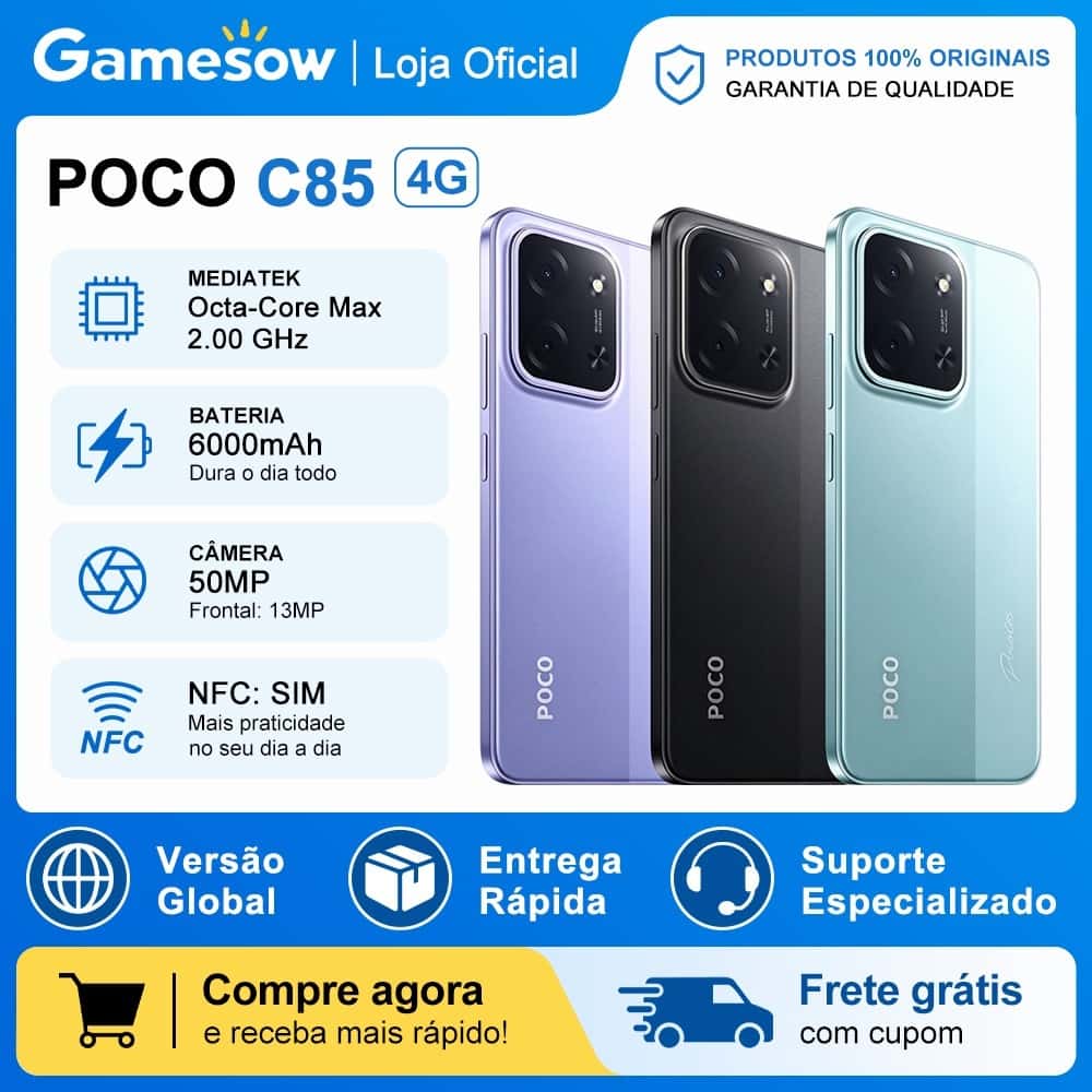 Xiaomi POCO C85 4G (Versão Global) Android 15 NFC Tela 6.9” 120Hz Bateria 6000mAh Carga Rápida (Versão Global), imagem 1 de 1