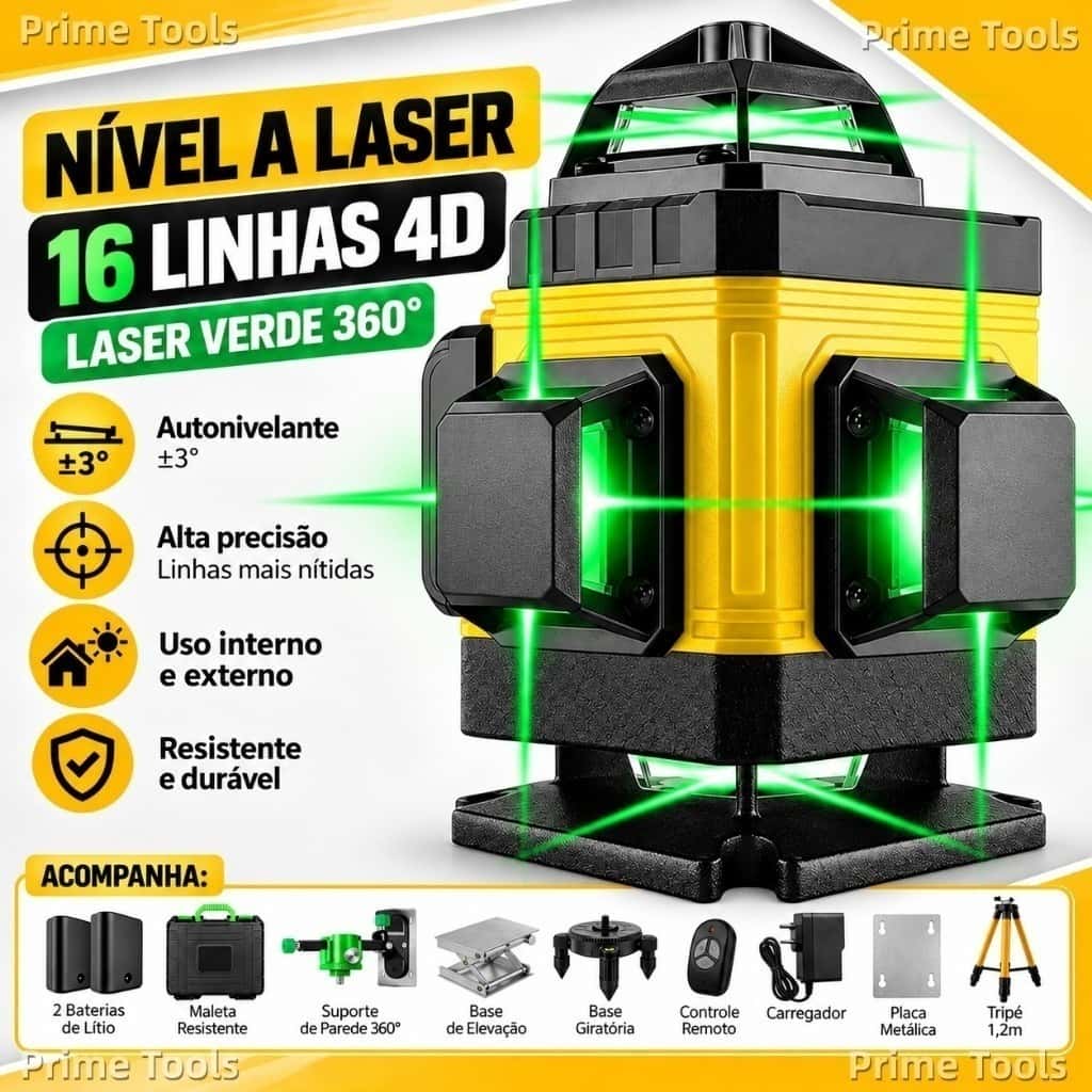 Nível a Laser 4D 16 Linhas Verde 360° Profissional Autonivelante com Suporte Alta Precisão, imagem 1 de 1