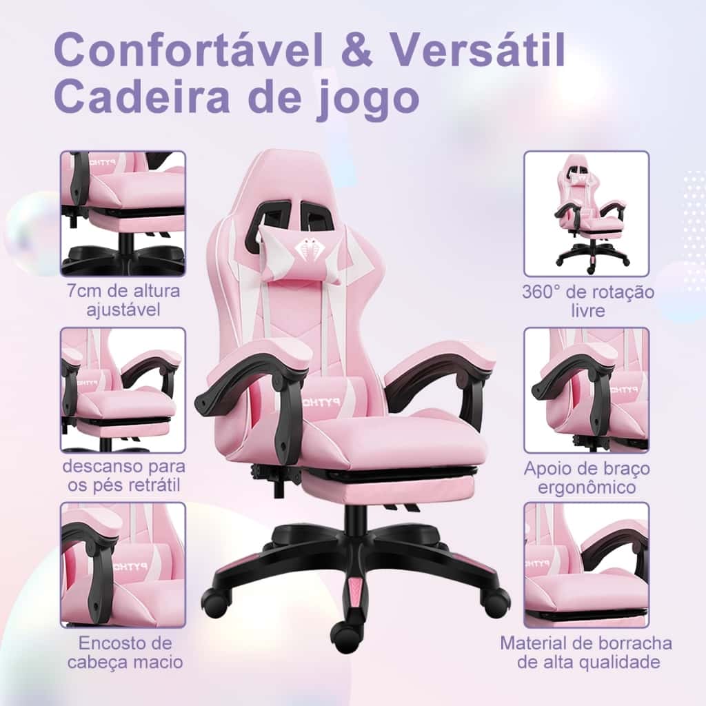 Cadeira Gamer Ergonômica Reclinável com Apoio de Pés Ajustável e Base Giratória – Máximo Conforto para Longas Sessões de, imagem 1 de 1