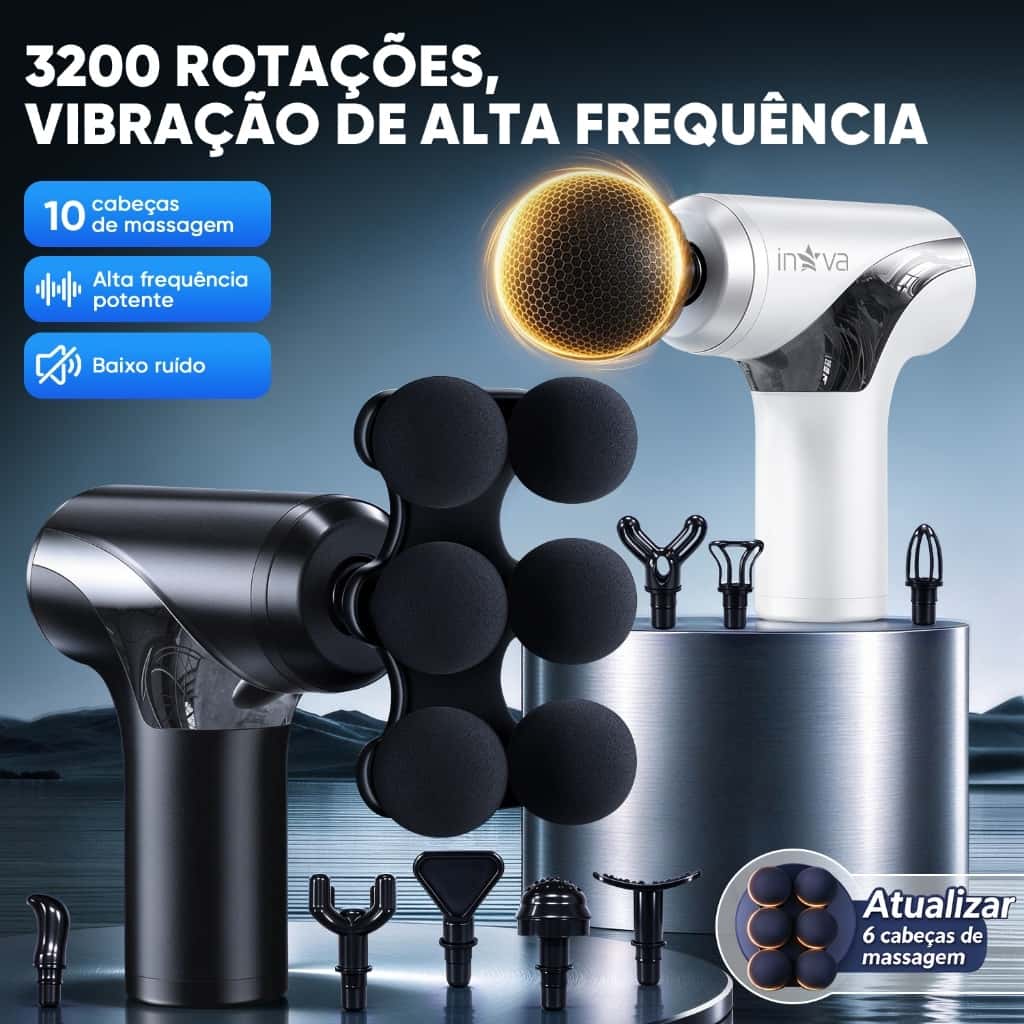 INOVA Massageador Elétrico Profissional Muscular Pistola de Massagem Corporal 10 Cabeças USB-C, imagem 1 de 1