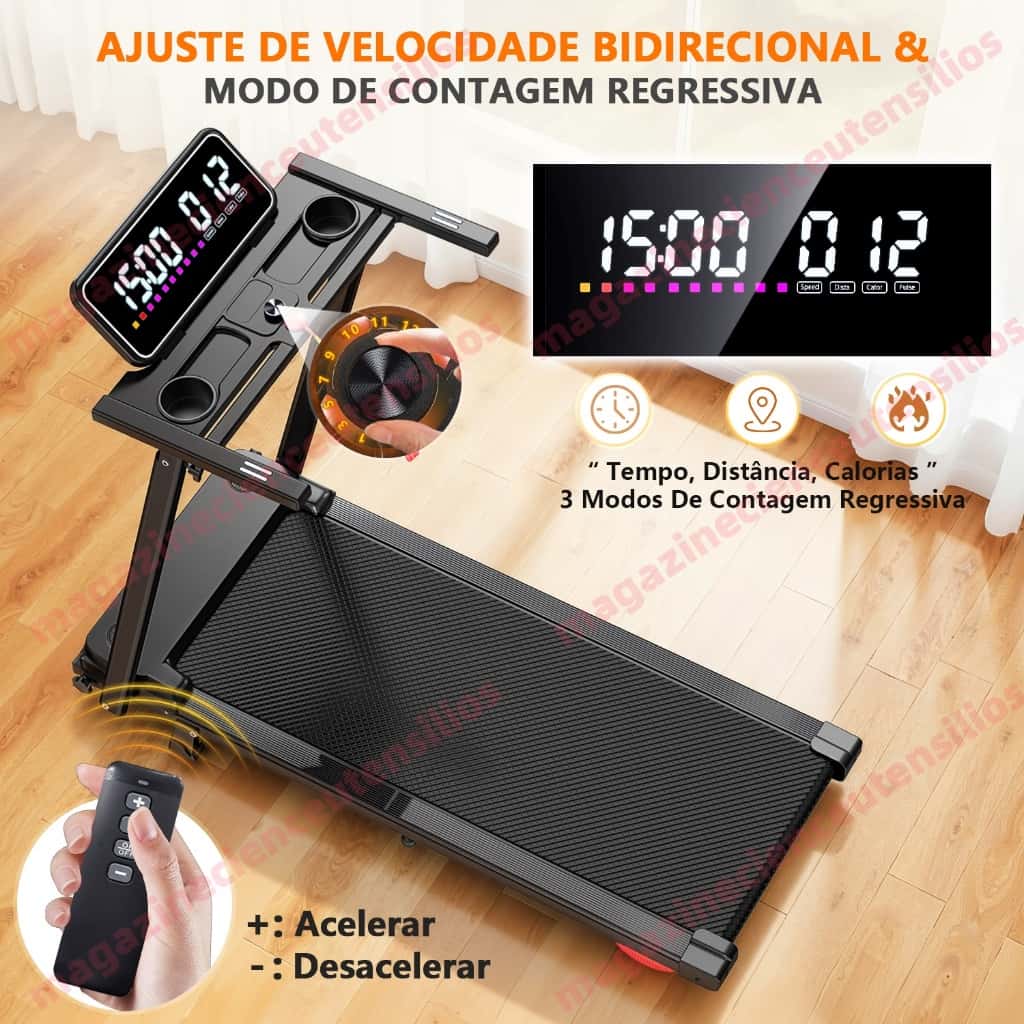 Esteira Elétrica Ergométrica Dobrável 2.5HP 12km/h Silenciosa Preto com Tela LED Bivolt, imagem 1 de 1