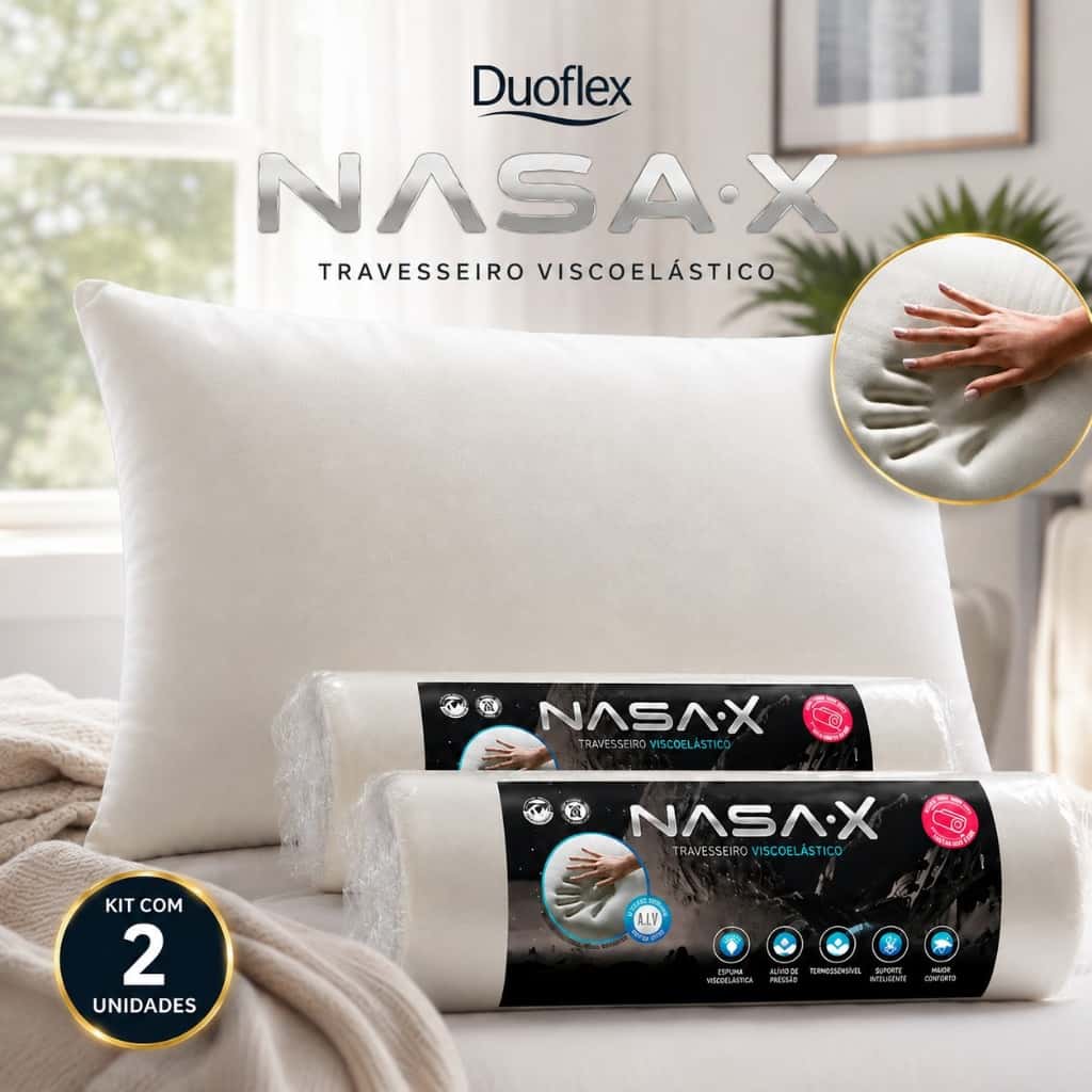Kit 2 Travesseiros Duoflex Nasa-x alto espuma viscoelástica conforto térmico antiácaros fungos bactérias 50x70x13, imagem 1 de 1