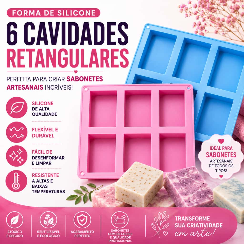 Forma Molde Silicone 6 Cavidades Sabonete Retangular, imagem 1 de 1