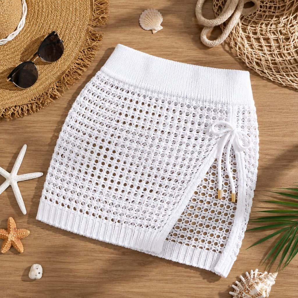Saia Saída de Praia Feminina Tricô Fenda Lateral Moda Praia Look Verão Sofisticado Moda Feminina, imagem 1 de 1