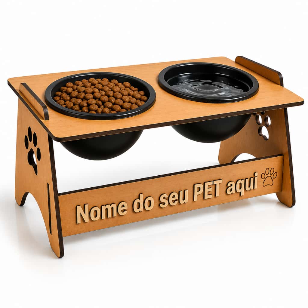 Tigelas Comedouro Bebedouro Elevado Em MDF Suspenso Para Pets Gato Cachorro Para Agua e Raçao, imagem 1 de 1