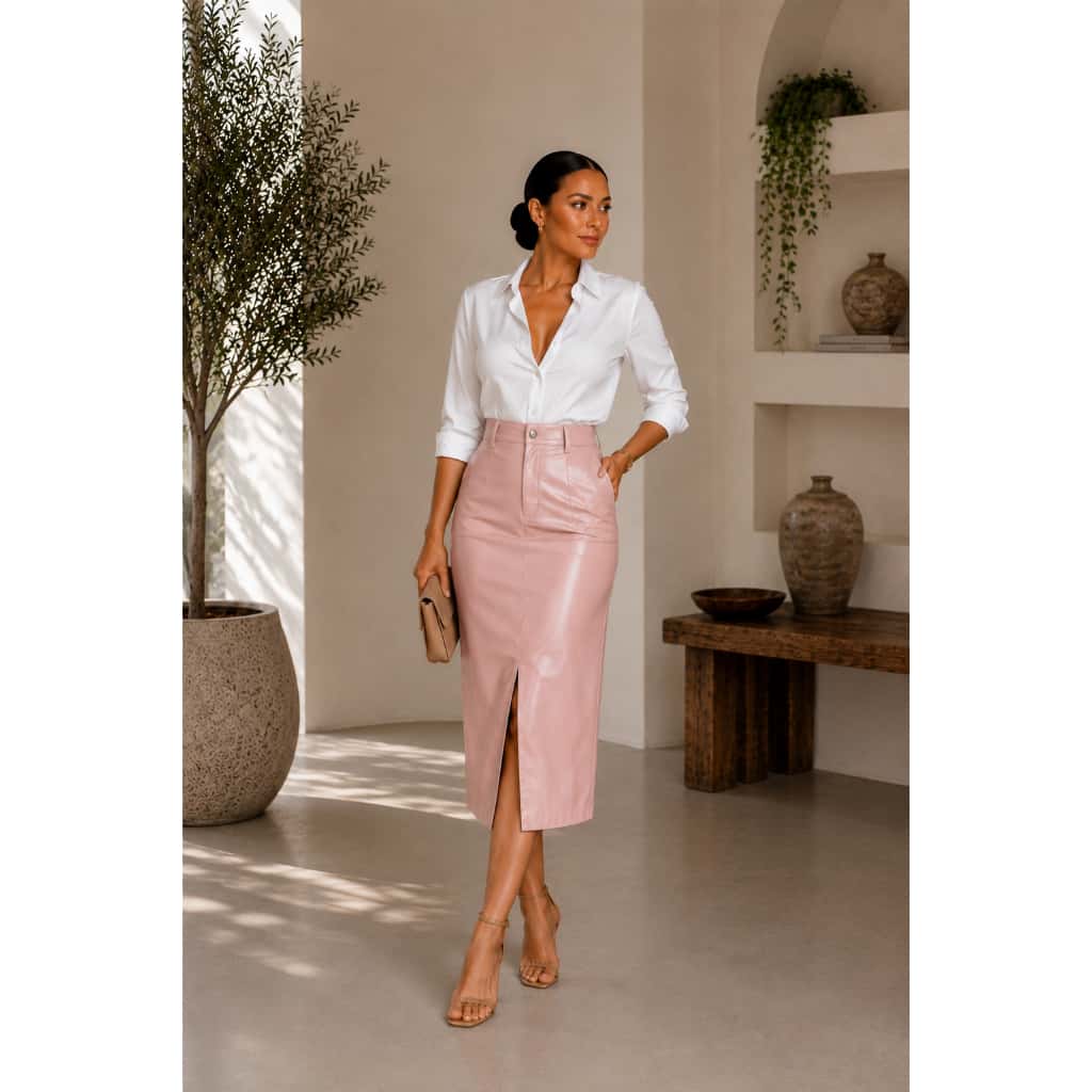 Saia em Couro Midi Lapis, Fake tendencia Feminina ALC Modas, imagem 1 de 1