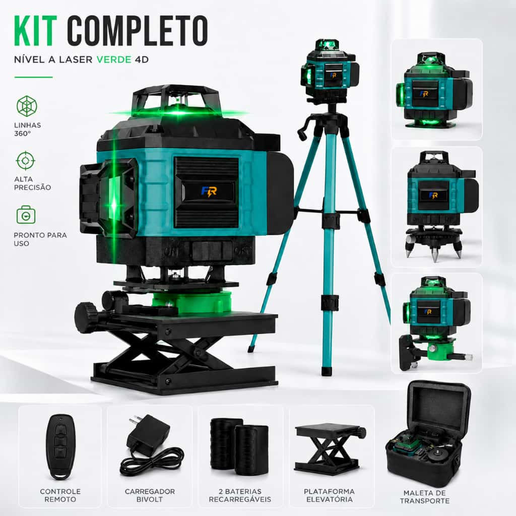 Kit De Nível Laser Verde 16 Linhas 4d Autonivelante Com 2 Baterias Nivel A Laser com Tripé, imagem 1 de 1