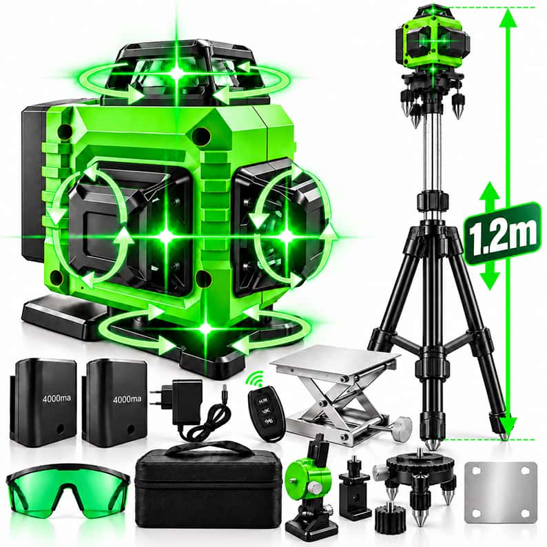 War Shark Nível Laser 16 Linhas Profissional  Verde Nível 360° Auto-Nivelante 4D + Tripé 1.2m + 40m + 4000mAh*2, imagem 1 de 1