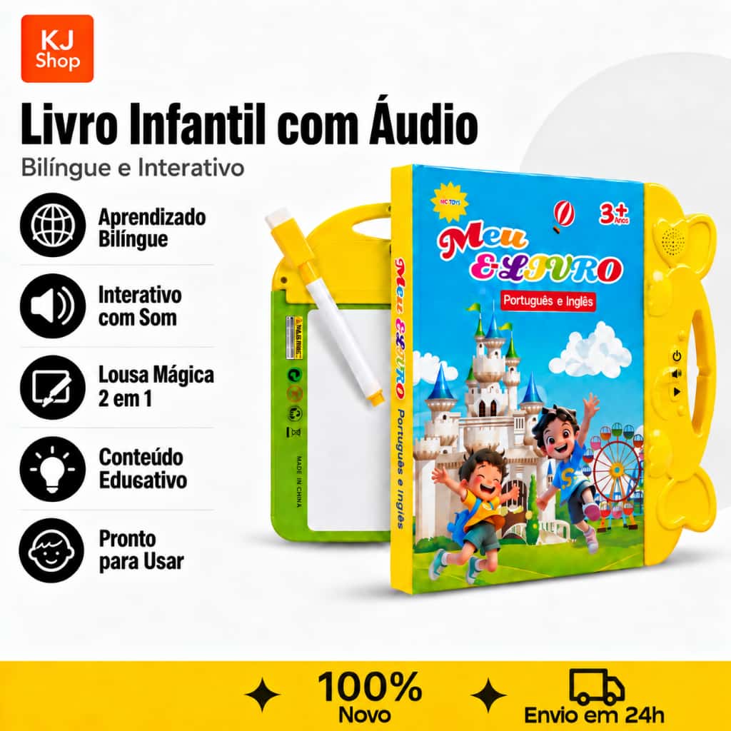 Livro Educativo Bilíngue Interativo Com Som e Lousa Mágica 2 em 1 Brinquedo Infantil, imagem 1 de 1