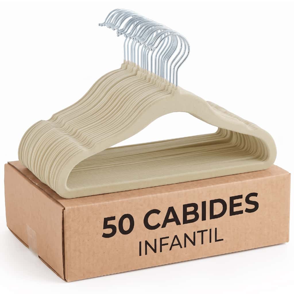 Kit 50 Cabides Veludo Infantil Bebê Slim Ultra Fino Antiderrapante Antideslizante Suporte Roupas Criança Bege Resistente, imagem 1 de 1